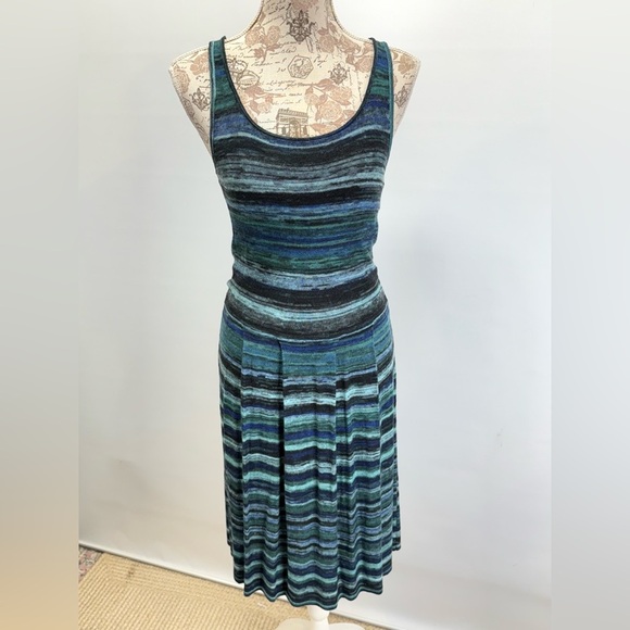MARC NEW YORK Blue and Green Striped tank knit pleated midi dress size S - Picture 10 of 14